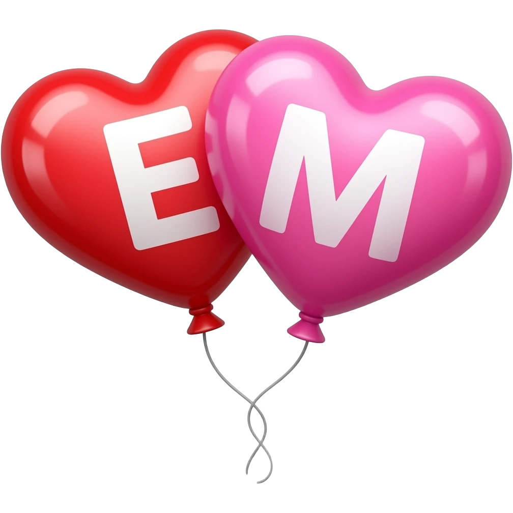 Red and Pink Double Heart balloons with an E and an M emoji