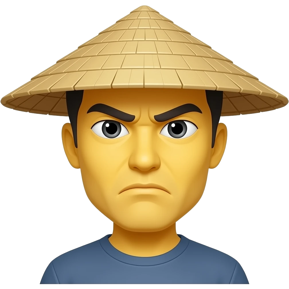yellow face chinese straw hat frowning emoji