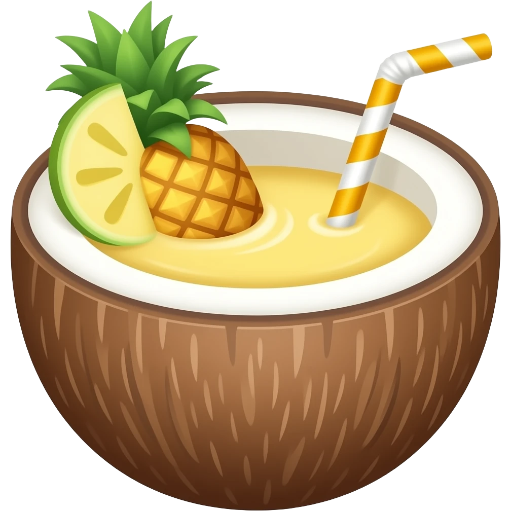 pinacolada inside coconut, cute, simple emoji