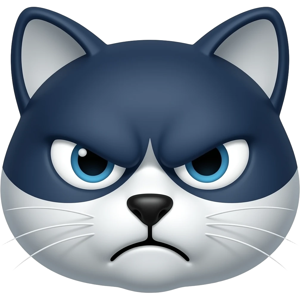 Navy Blue and white angry cat face emoji