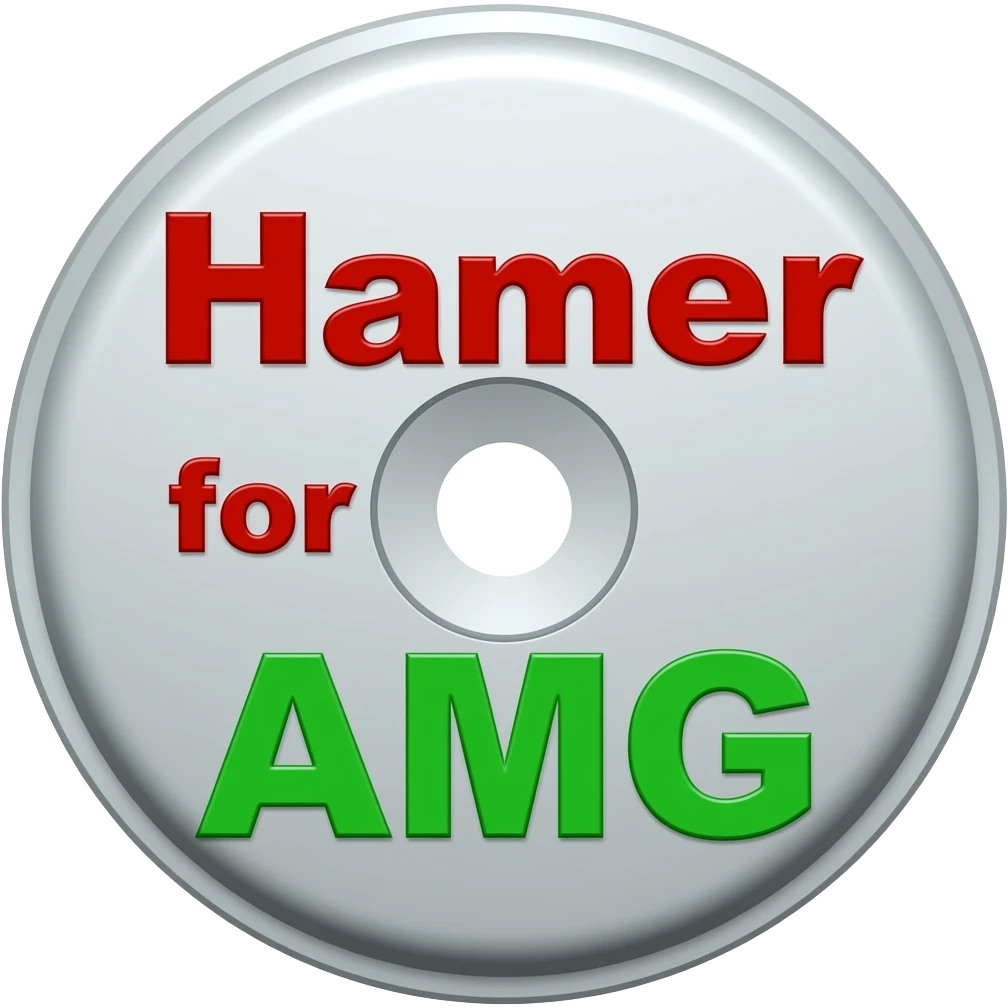 a disc says Hamer for AMG in red and green letters emoji