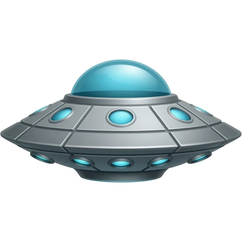 A old school alien space craft hovering with a teleporting beam coming from it emoji