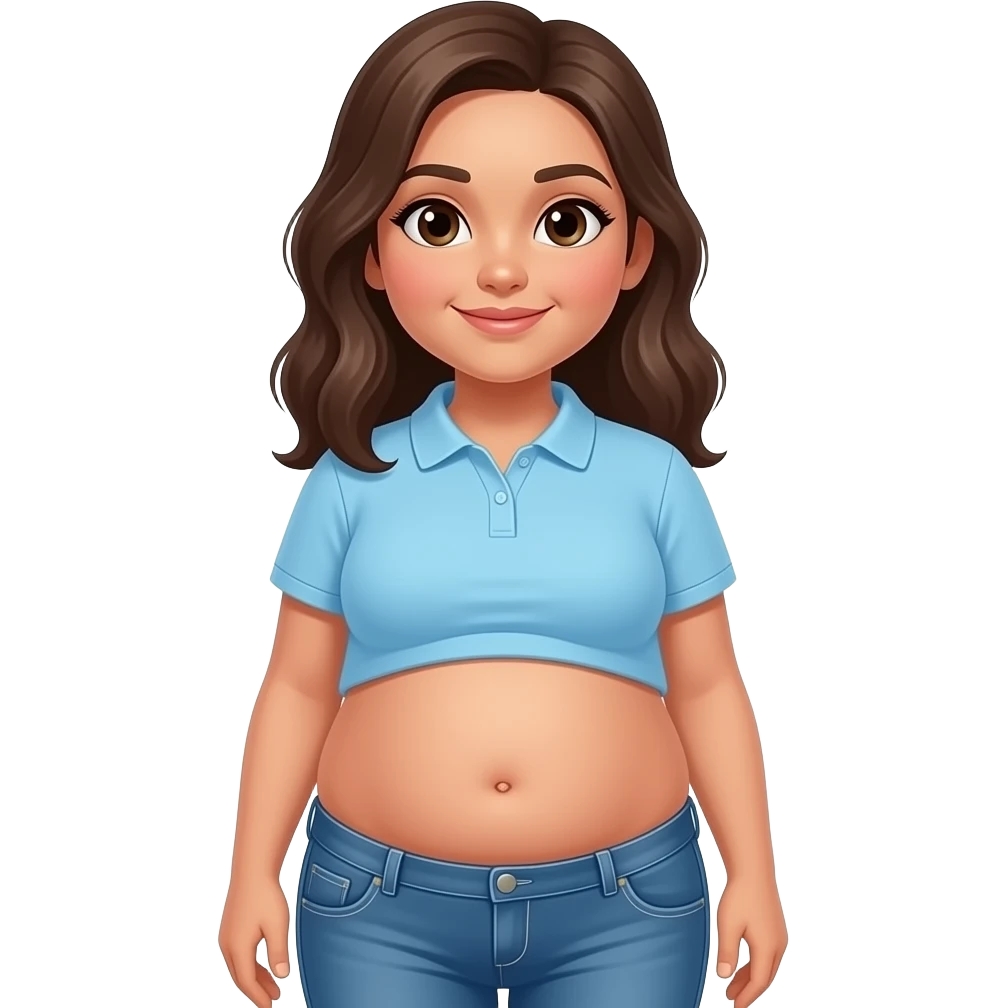 Fat Belly button hispanic girl with brown hair and light blue polo and jeans emoji