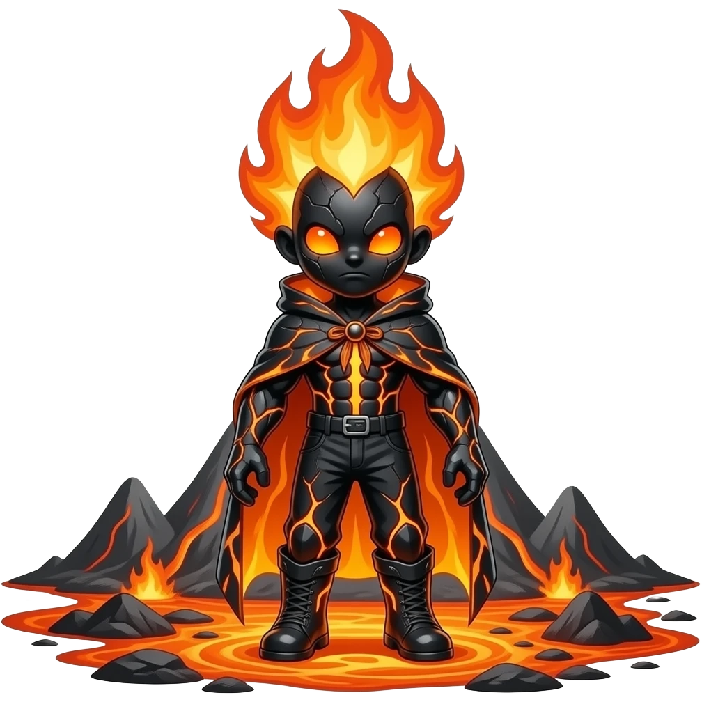 A molten volcano entity with a massive magma head, a small obsidian ...