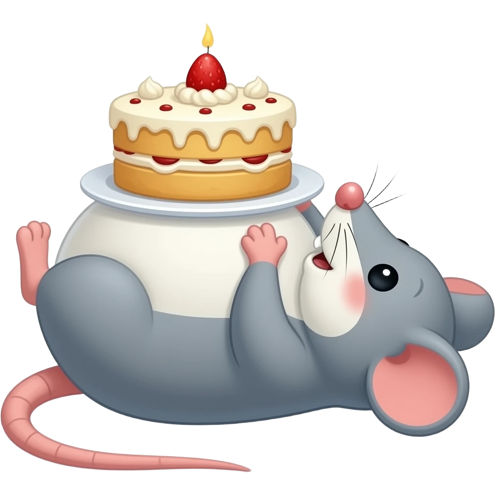 A cute little mouse,gets a giant overstuffed belly,she has eaten entire cake,now she is too full to move and remains stuck on her back,then she finds her well fed Bellybutton and gives it a deep tickle. emoji