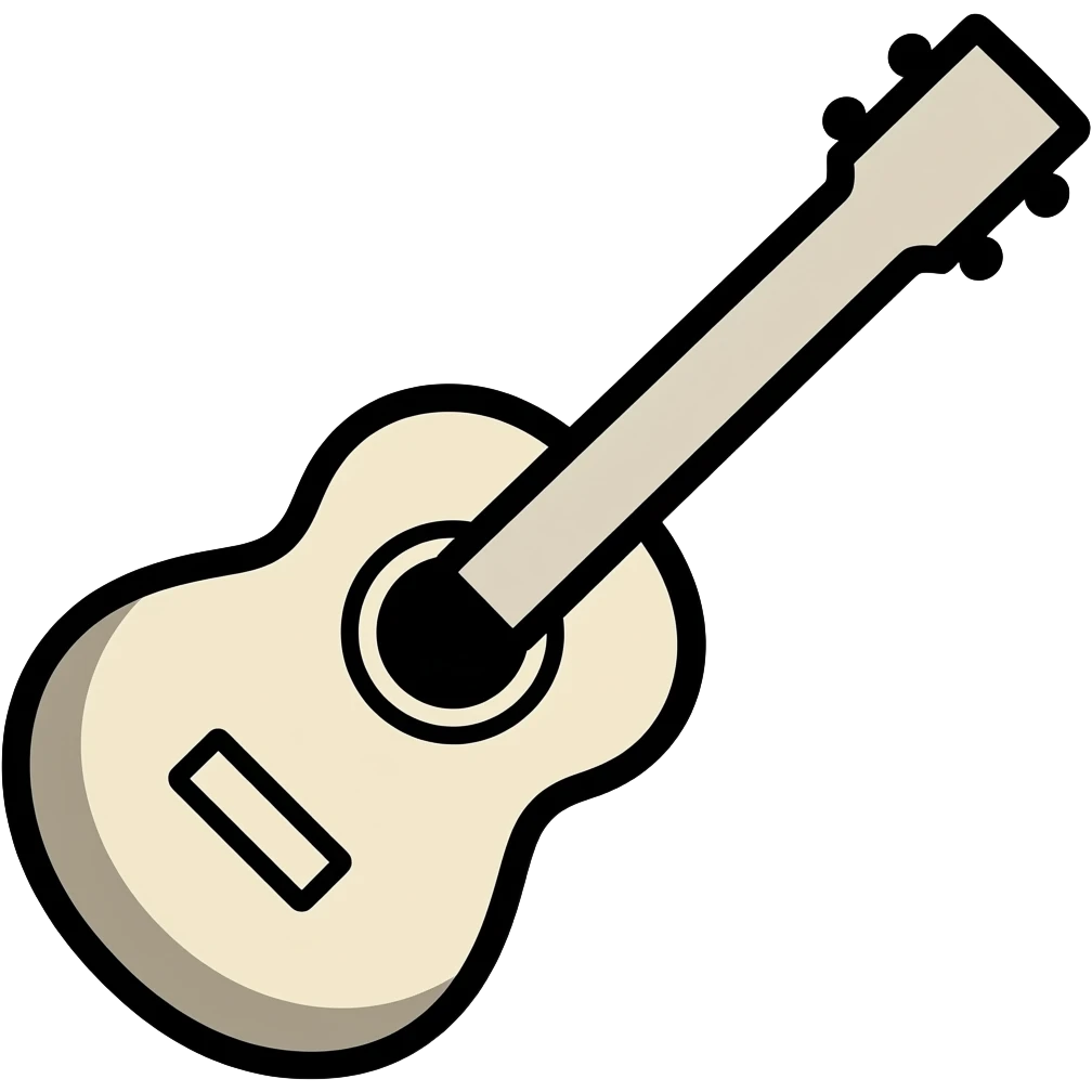 guitar emoji, thick black outline, simple cartoon, sticker emoji