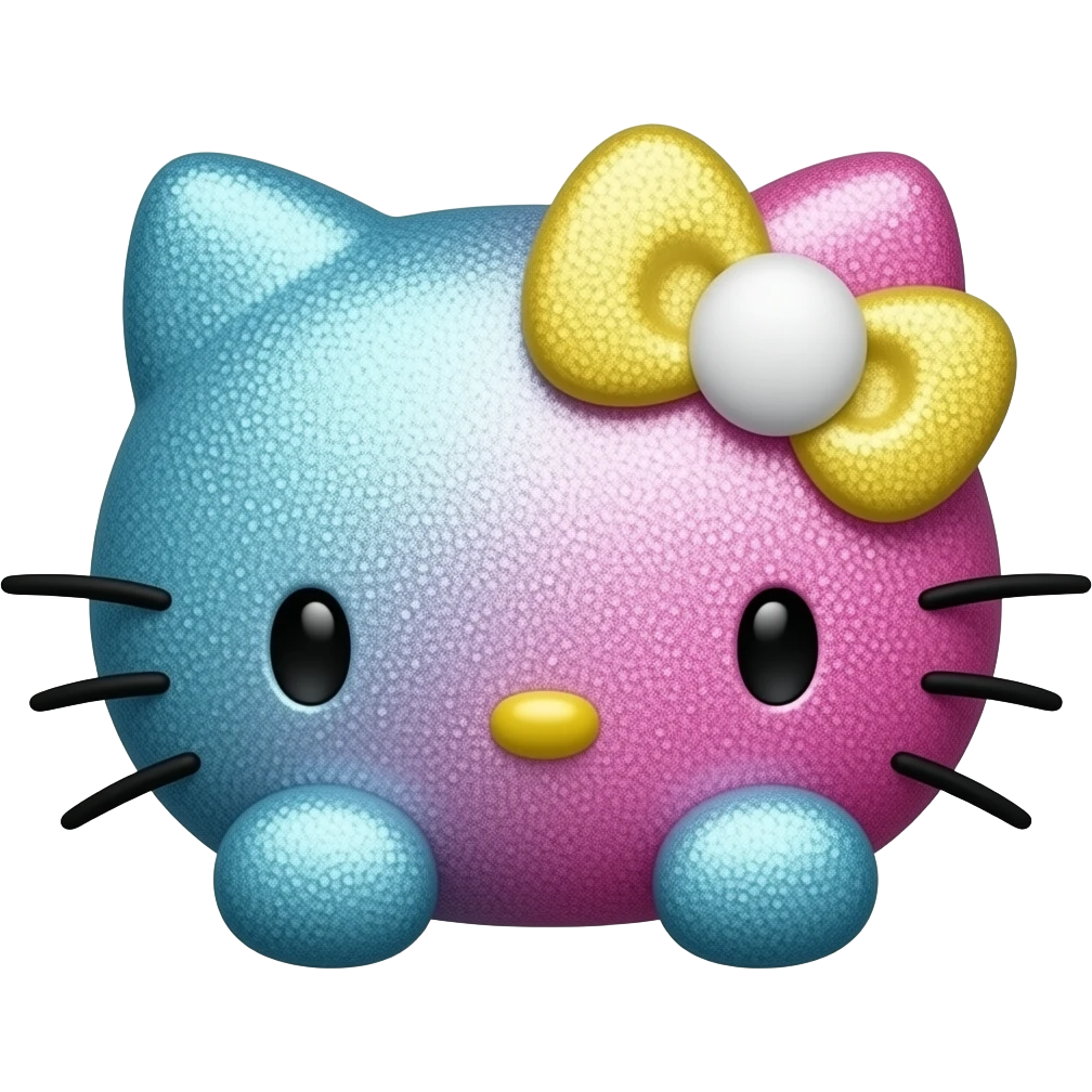 Pink blue and yellow glitter hello Kitty head with white bow with with front paws emoji