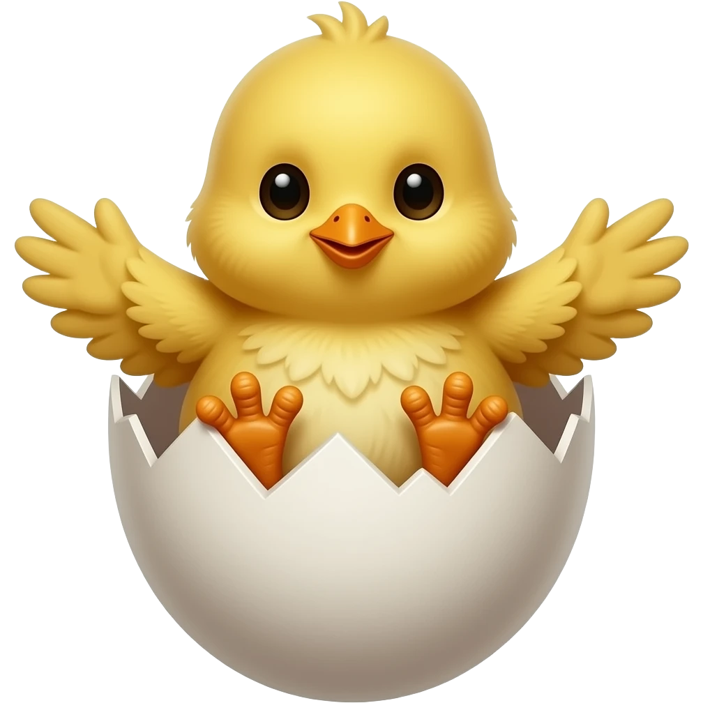 The chick sits in the shell of a broken egg, holding on with its wings and legs. minimalistic emoji