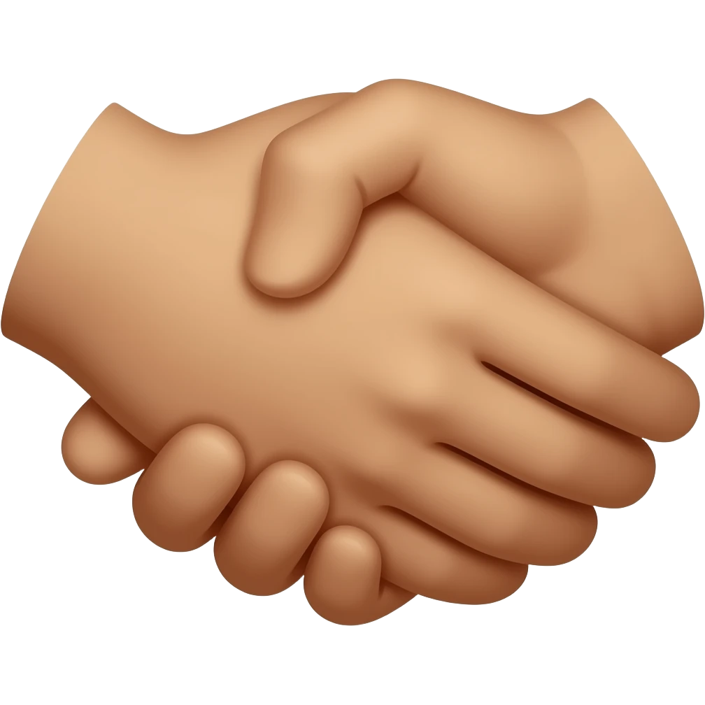 A friendly handshake - just showing the hands, not the whole person. Both hands in a slightly darker tone, not too pale like a white person, but not too dark. They could represent any type of person. emoji