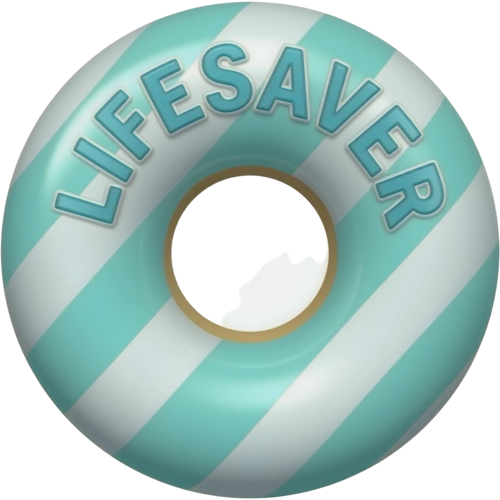 mint candy circle shape of donut completely white with the word LIFESAVER around it emoji