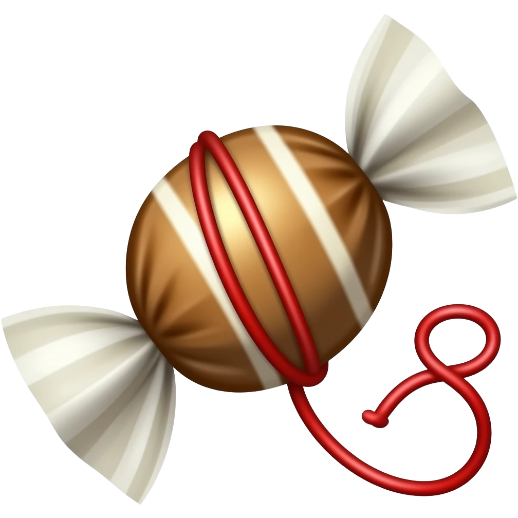 A red string wrapped around a candy emoji