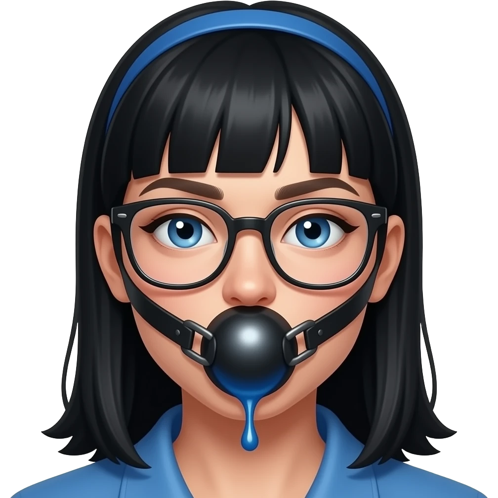 Submissive Ukrainian with black hair and blu eyes and glasses and gag ball and cum all over her face. emoji