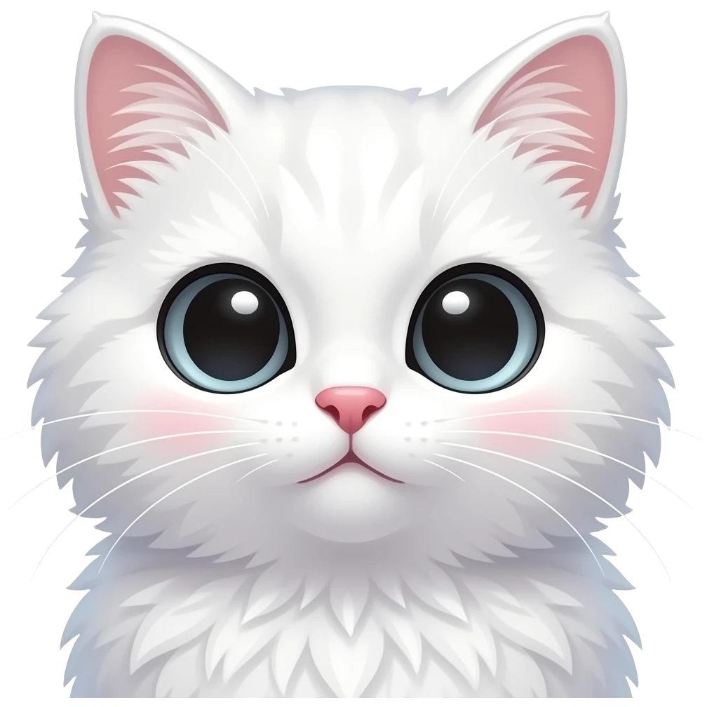 cute white cat with heart eyes, fluffy fur, polished chibi style, discord emote, twitch emote, transparent background, thick clean outline, soft shading, expressive face, high contrast,love emoji