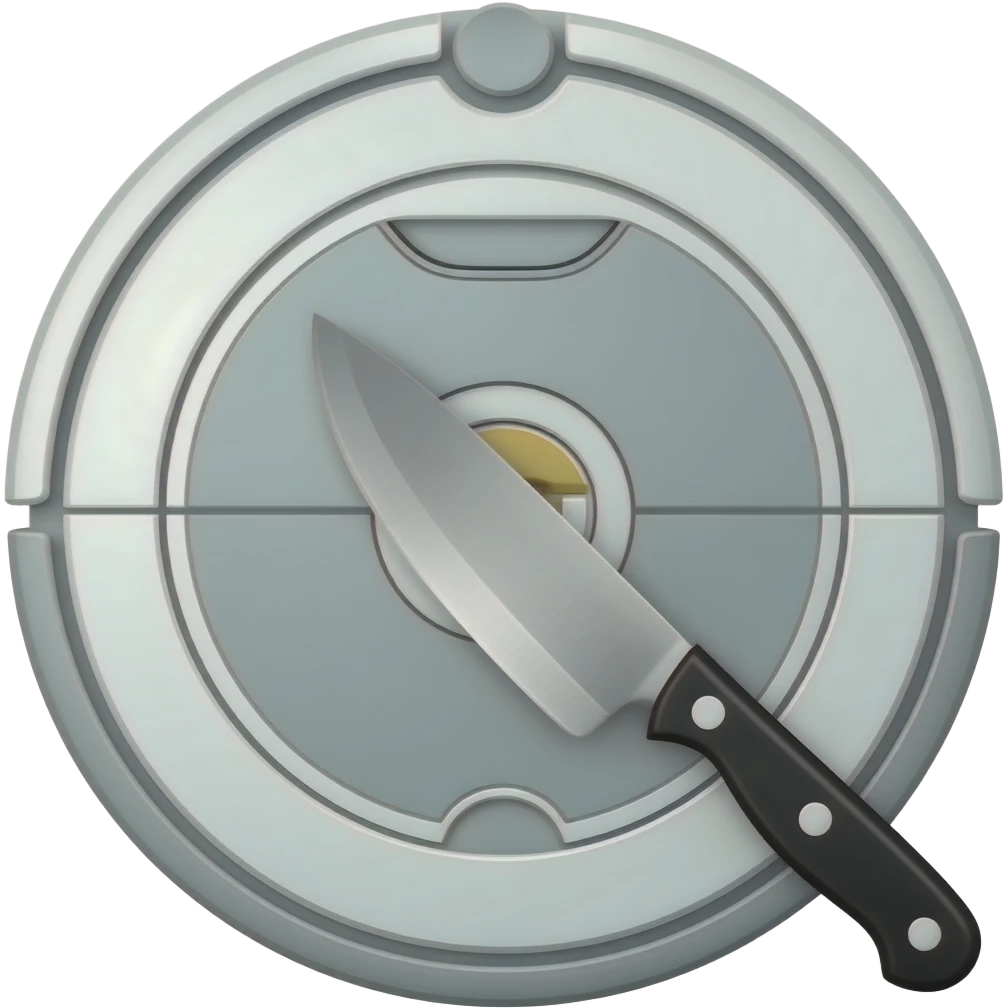 Roomba with a knife taped to it emoji