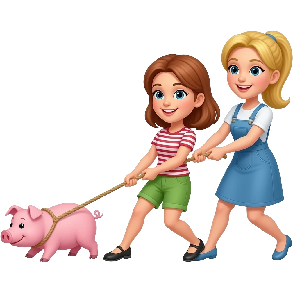 Ginger women pulling a pig tug of war emoji