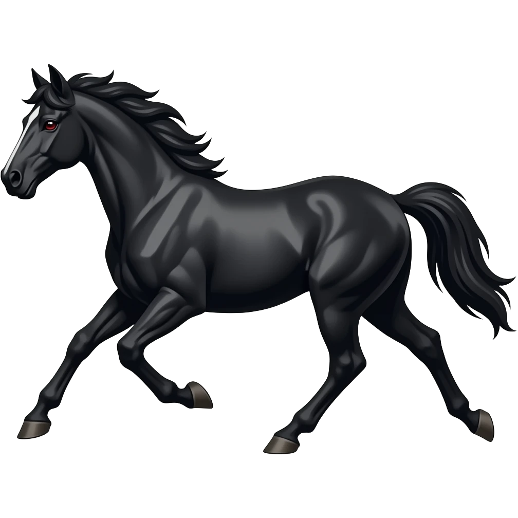Create a running black horse with red eye emoji