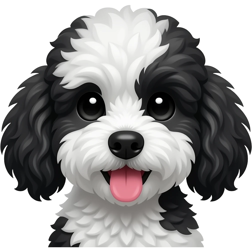 🐶 pero en blanco y negro solo la cara sacando la lengua caniche cachorro emoji