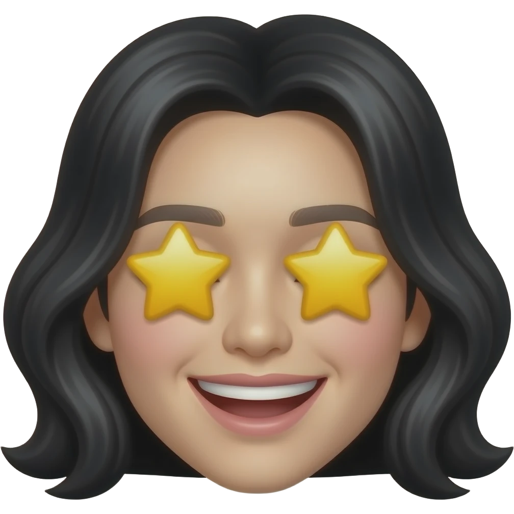 cheerful smile face emoji, extremely big big yellow star eyes, Korean boy idol features, black fluffy wavy bangs, high nose, only face emoji
