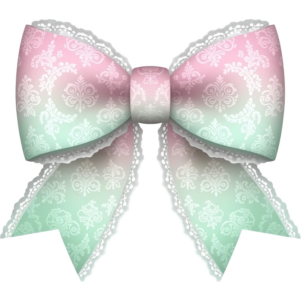 pink pastel ombre light green  with carnation rococo style pattern on bow lace coquette bow emoji