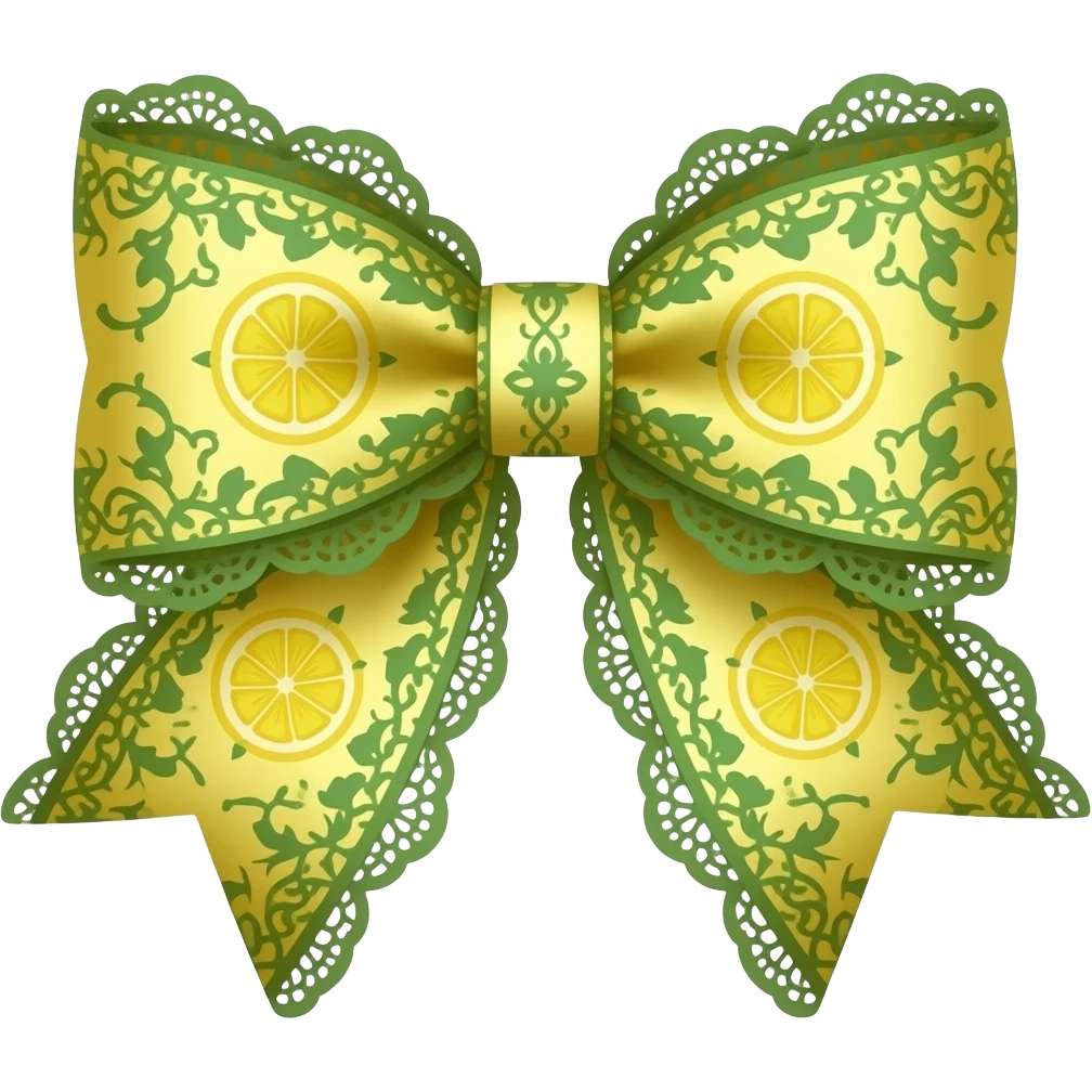 yellow and green with lemon rococo style pattern on bow lace coquette bow emoji