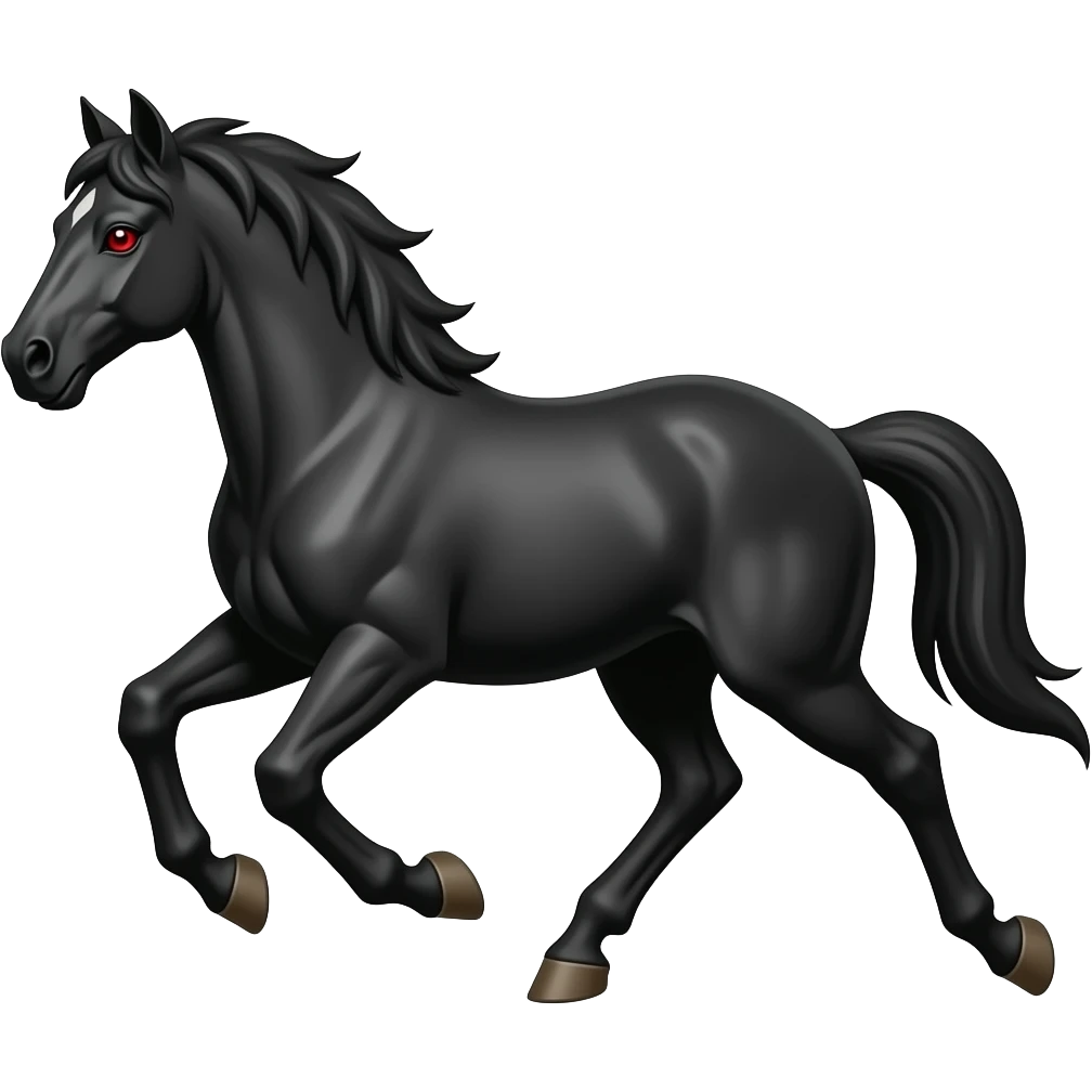 Create a running black horse with red colour eye emoji