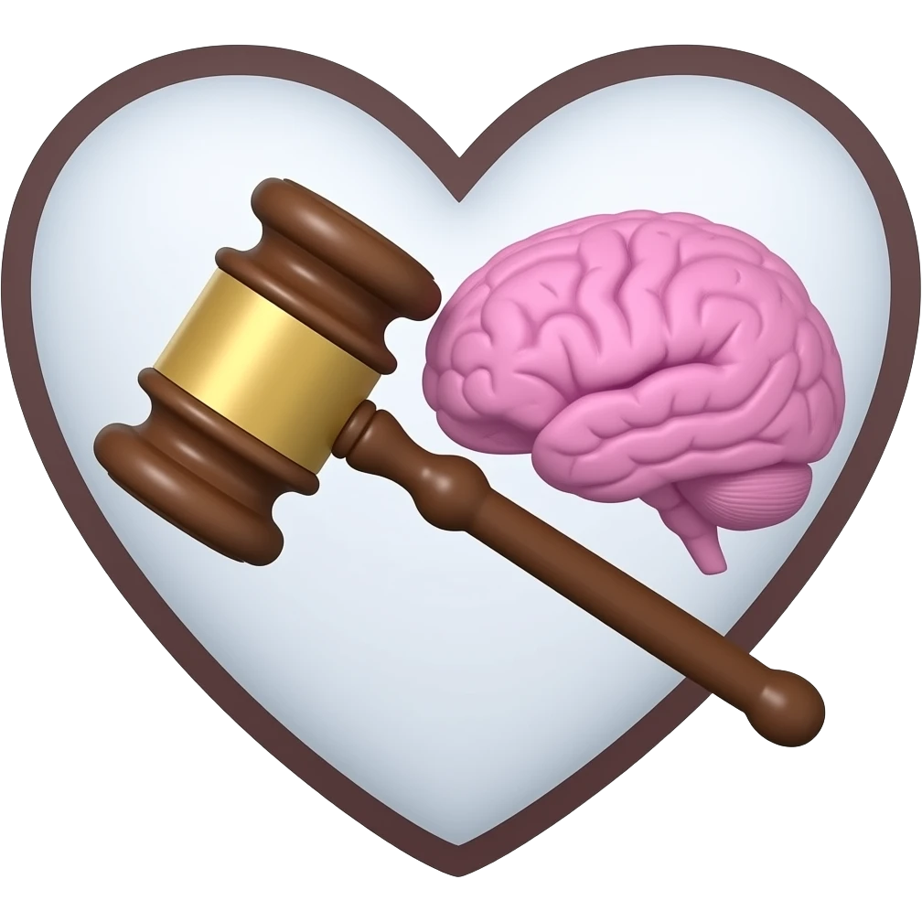 make a heart shape with a judge hammer and Brian inside get rid of the guy outline the heart and add a brain inside and put the hammer inside and add color add an outline to the heart and get rid of that guy emoji