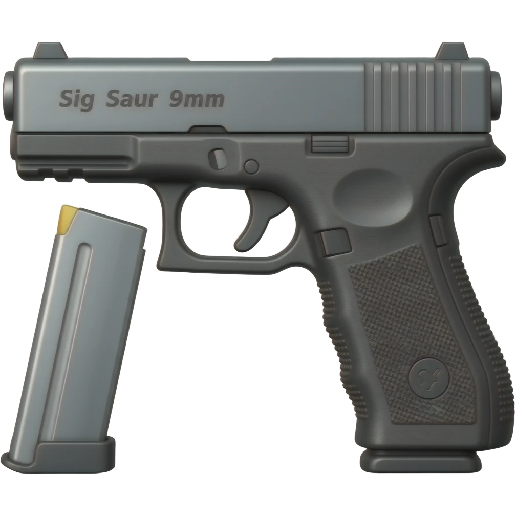 Make the sig saur 9mm pistol and add the name "Sig Saur 9mm" on the barrel . Make the name darker.  Make an extended clip hanging below the gun grip. Get rid of the clip not in the gun emoji
