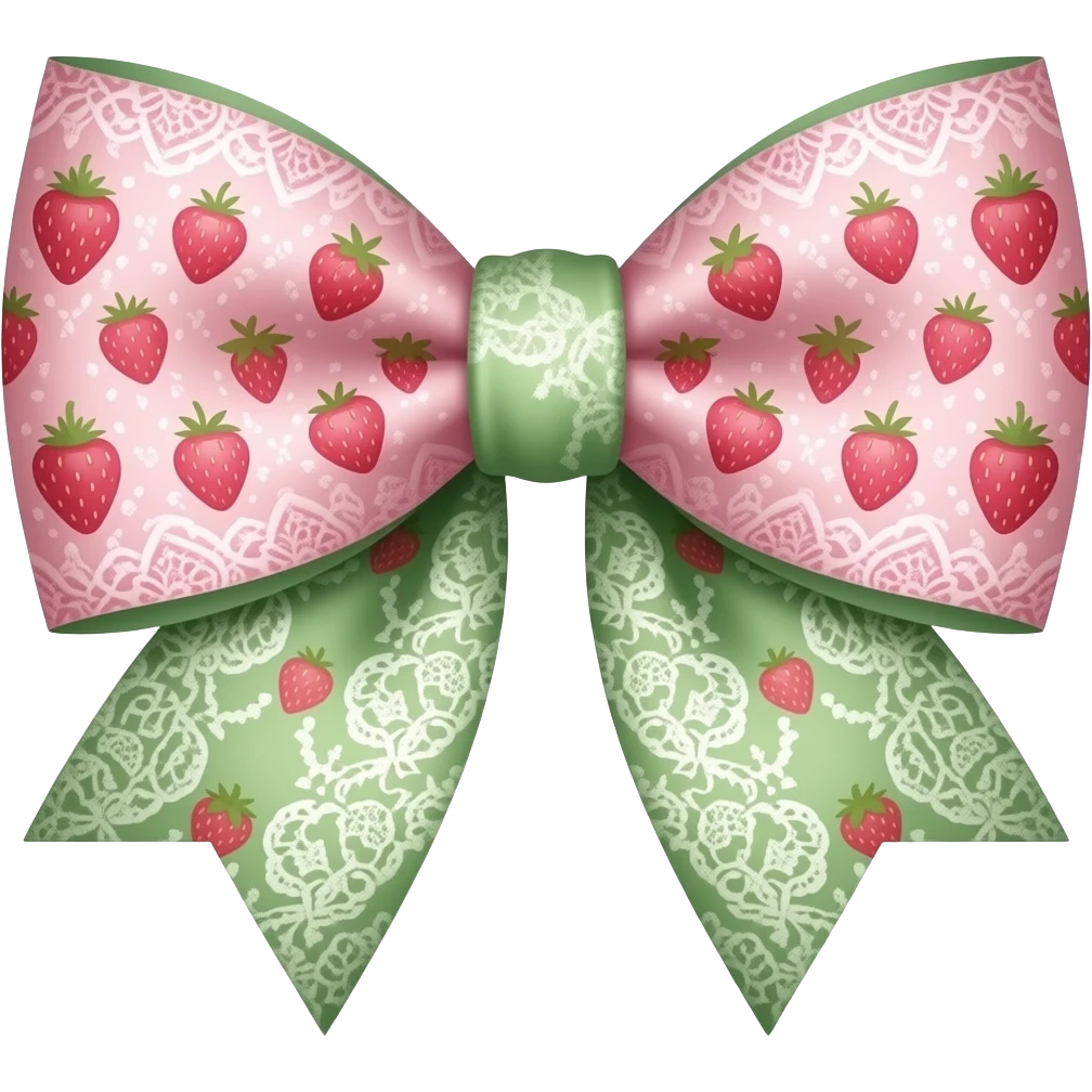 pink and green with strawberry rococo pattern on bow lace coquette bow emoji