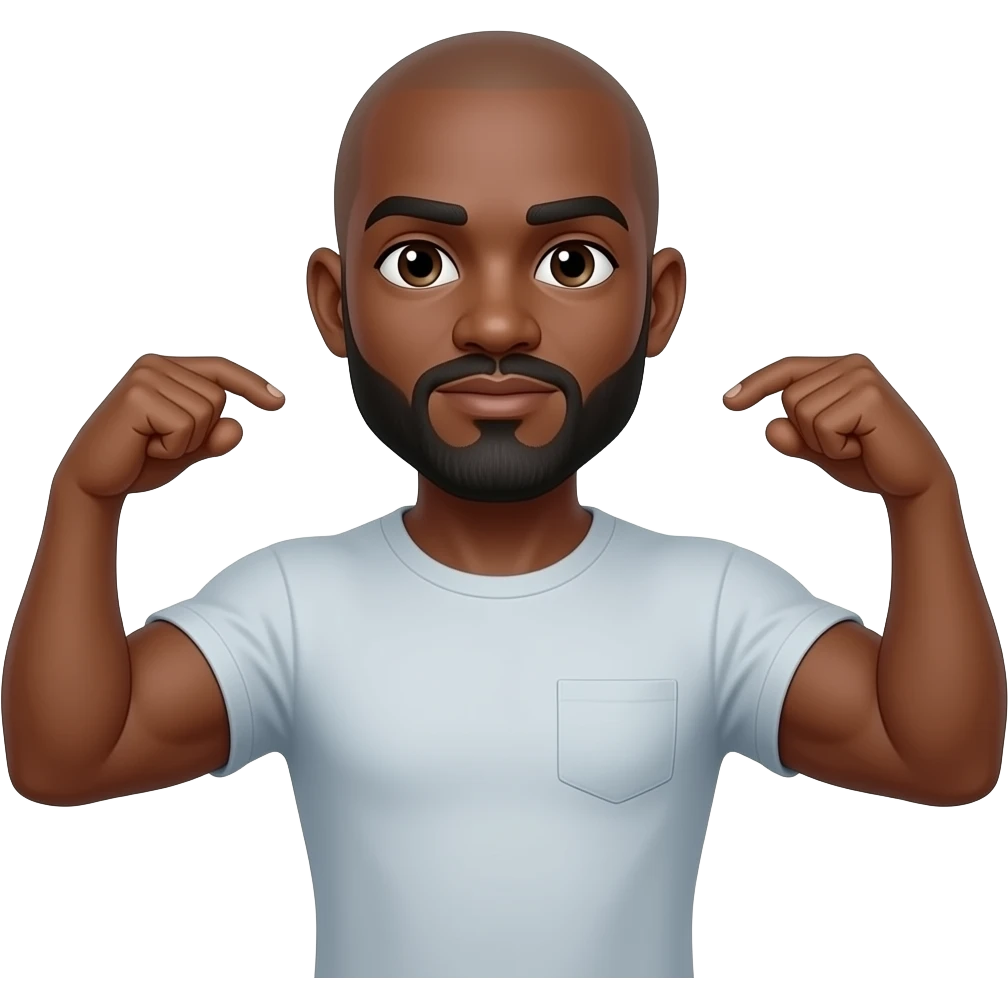 Create an muscular light skinned bald black guy with beard and mustache doing the shrug like this 🤷🏽 emoji