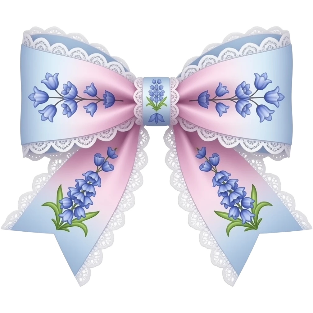 light pink ombre blue pastel with  bluebell rococo style pattern on bow lace coquette bow emoji