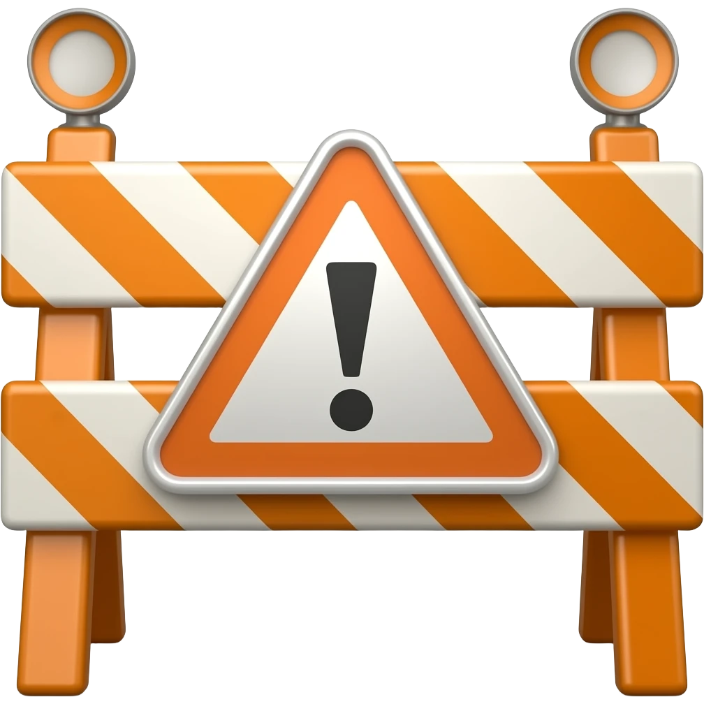 orange road barrier with a triangular plaque with the symbol "!" emoji