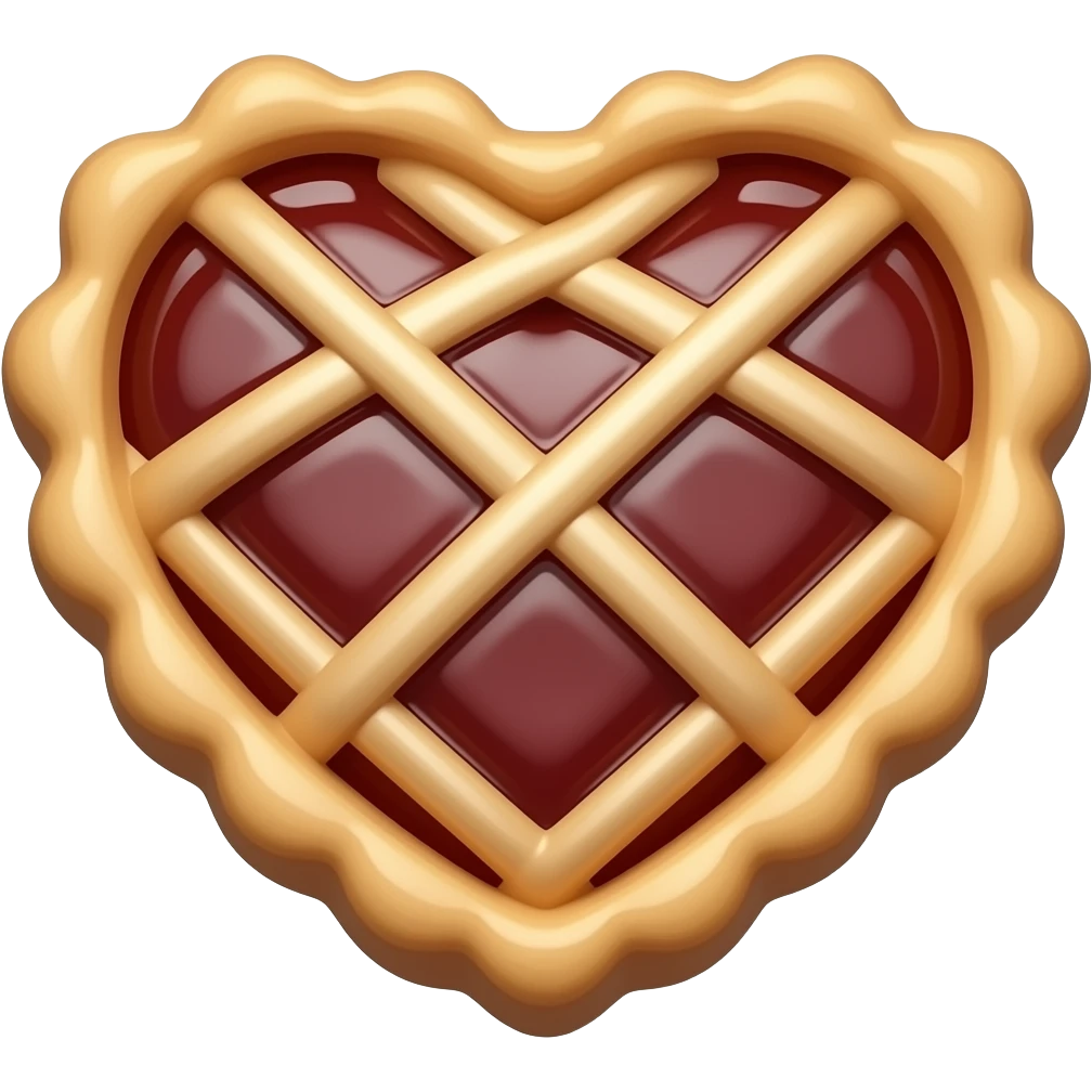 3D chrome luxury heart shaped pastry pie with jam and beautiful pastry decoration, minimalist style, front view. emoji