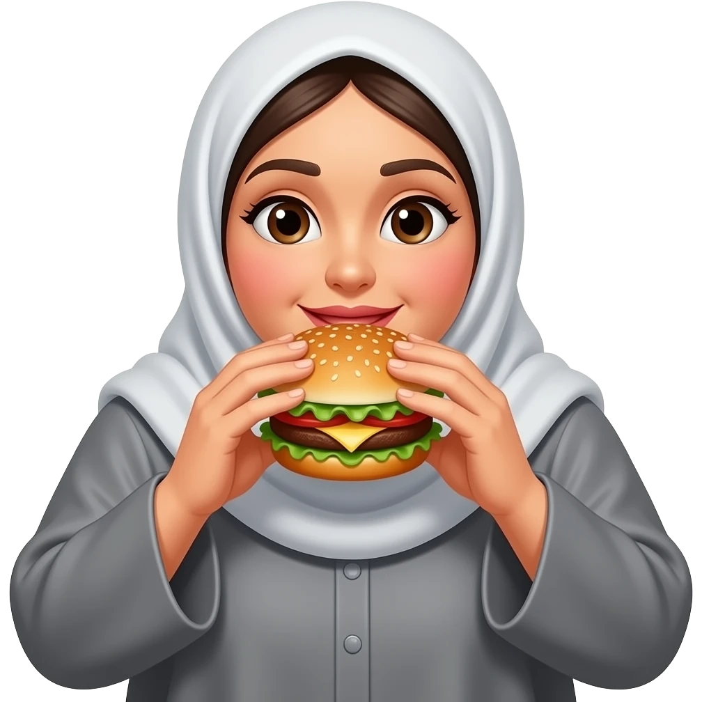 big girl eating burger wearing abaya emoji