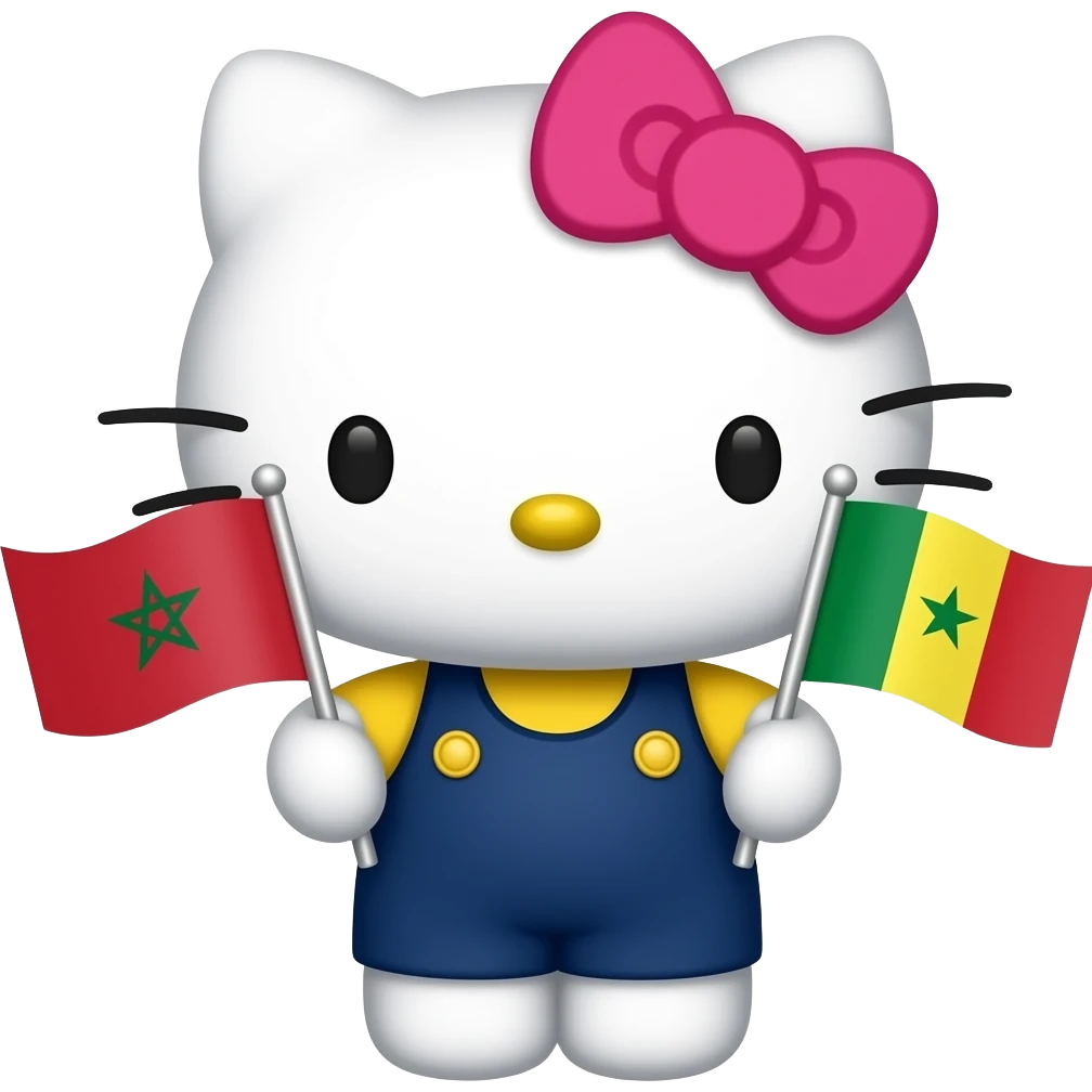 Hello kitty avec un drapeau du maroc et un un drapeaux du Sénégal avec une croix emoji