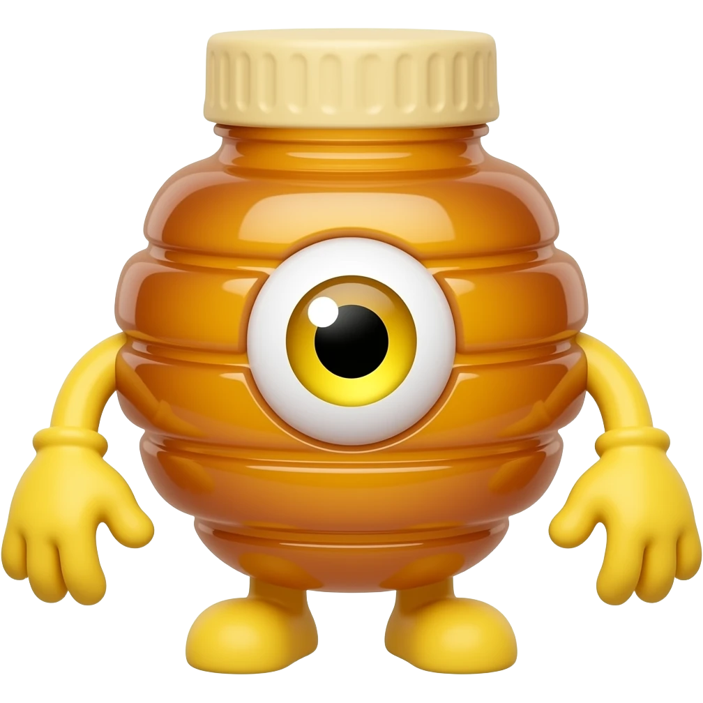 A honey bottle with one single eye and legs and arms with yellow eyes with yellow eyes emoji
