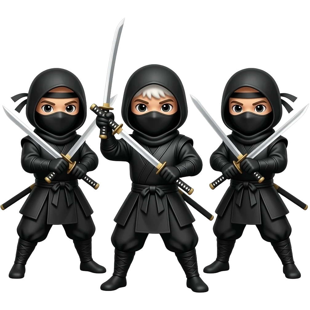 Три ниндзя мальтипу с катаной по реалистично emoji