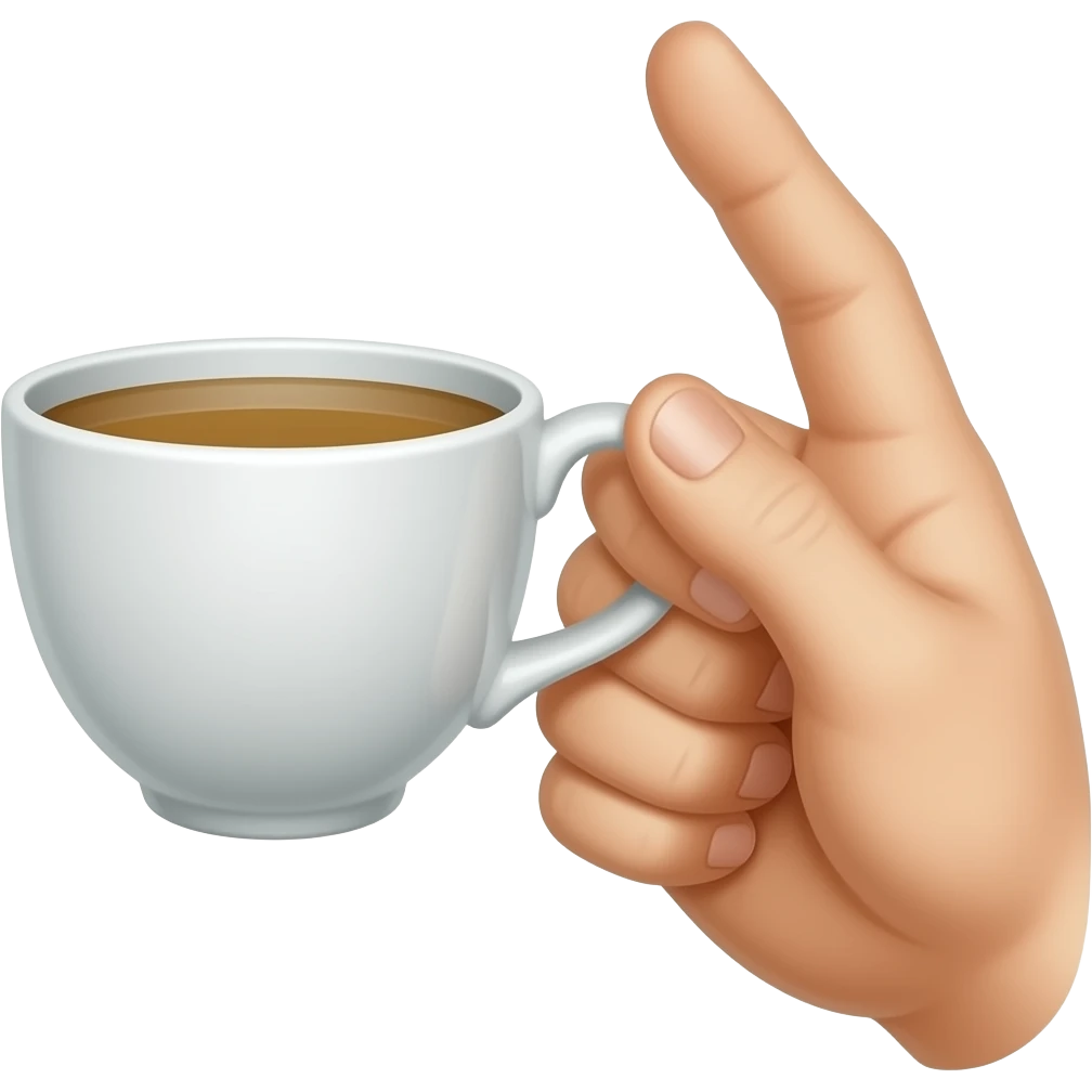 close up of just a hand holding a tea cup with the fancy gesture where your thumb and forefinger are holding the handle but your pinky small finger is sticking up in the air emoji