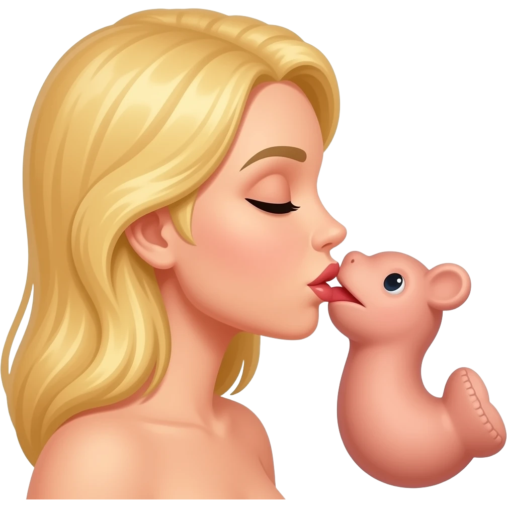Blonde woman kissing a penis emoji