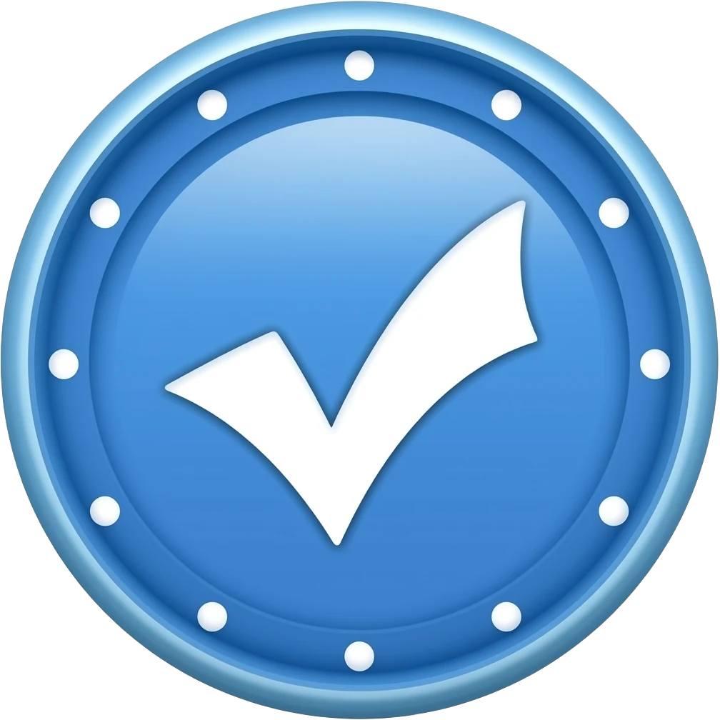 Verified badge blue for pages without writing verified just a blue circle which has points all over and a white check mark inside emoji