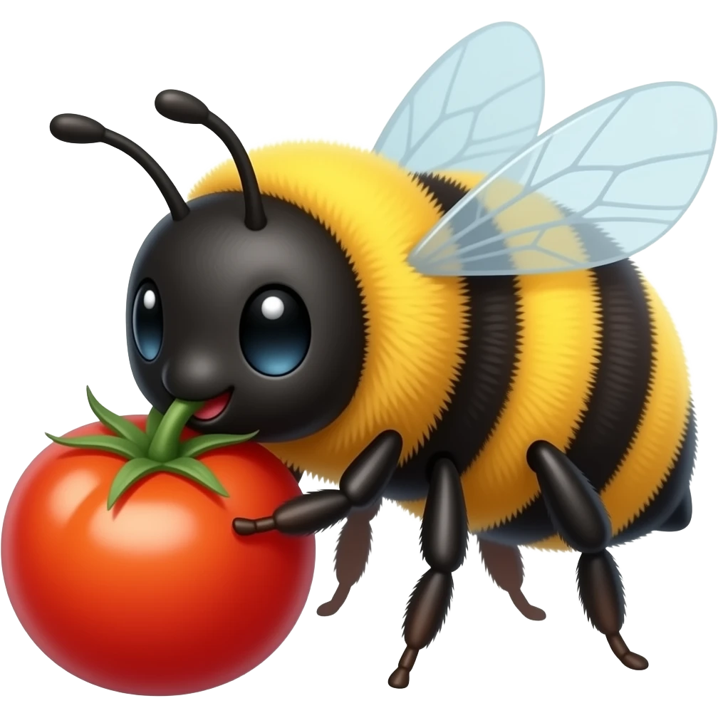 Cute bumblebee eating a Grape Tomato emoji
