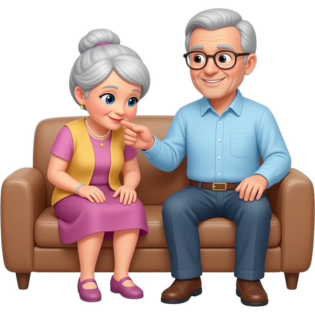 Grandma sniffing grandpa's feet on the couch emoji