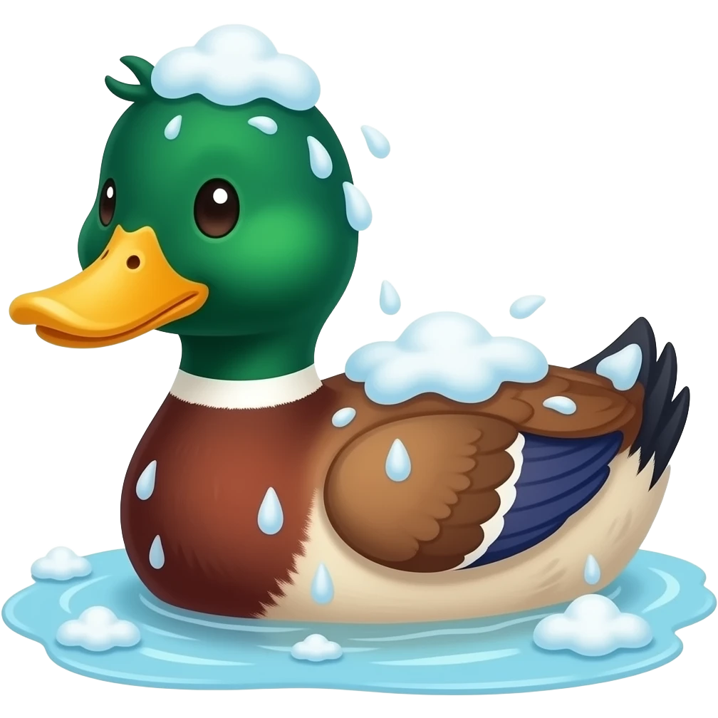 Pato bañándose con jabón y regadera emoji