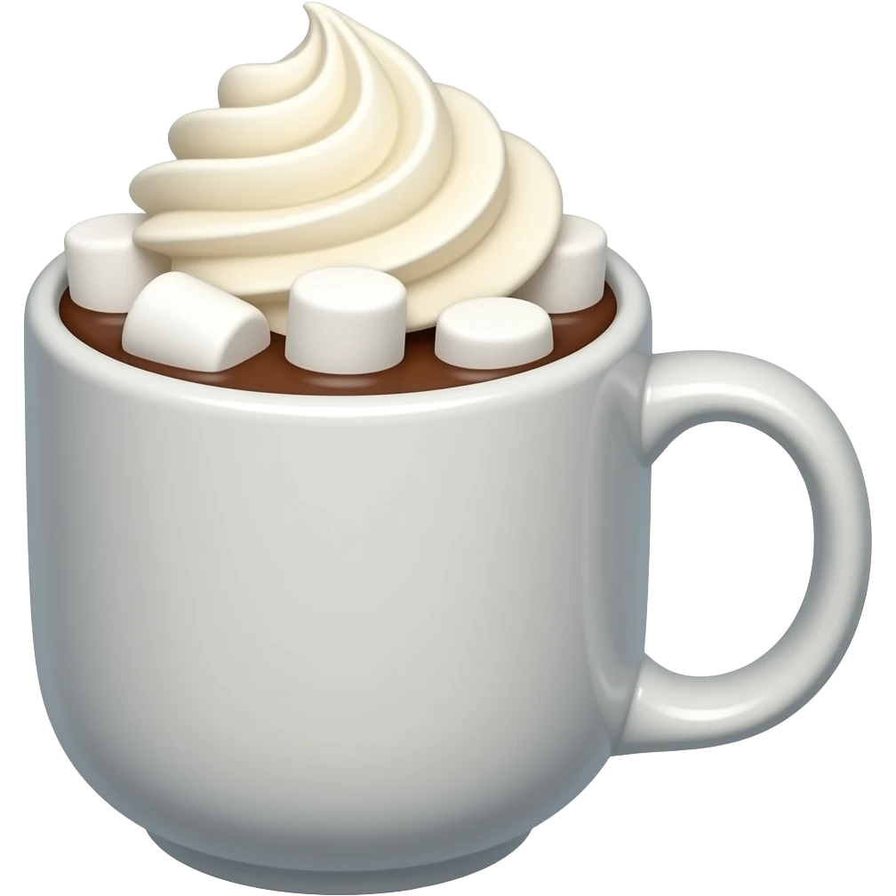 mug of hot chocolate with marshmallows and whipped cream emoji