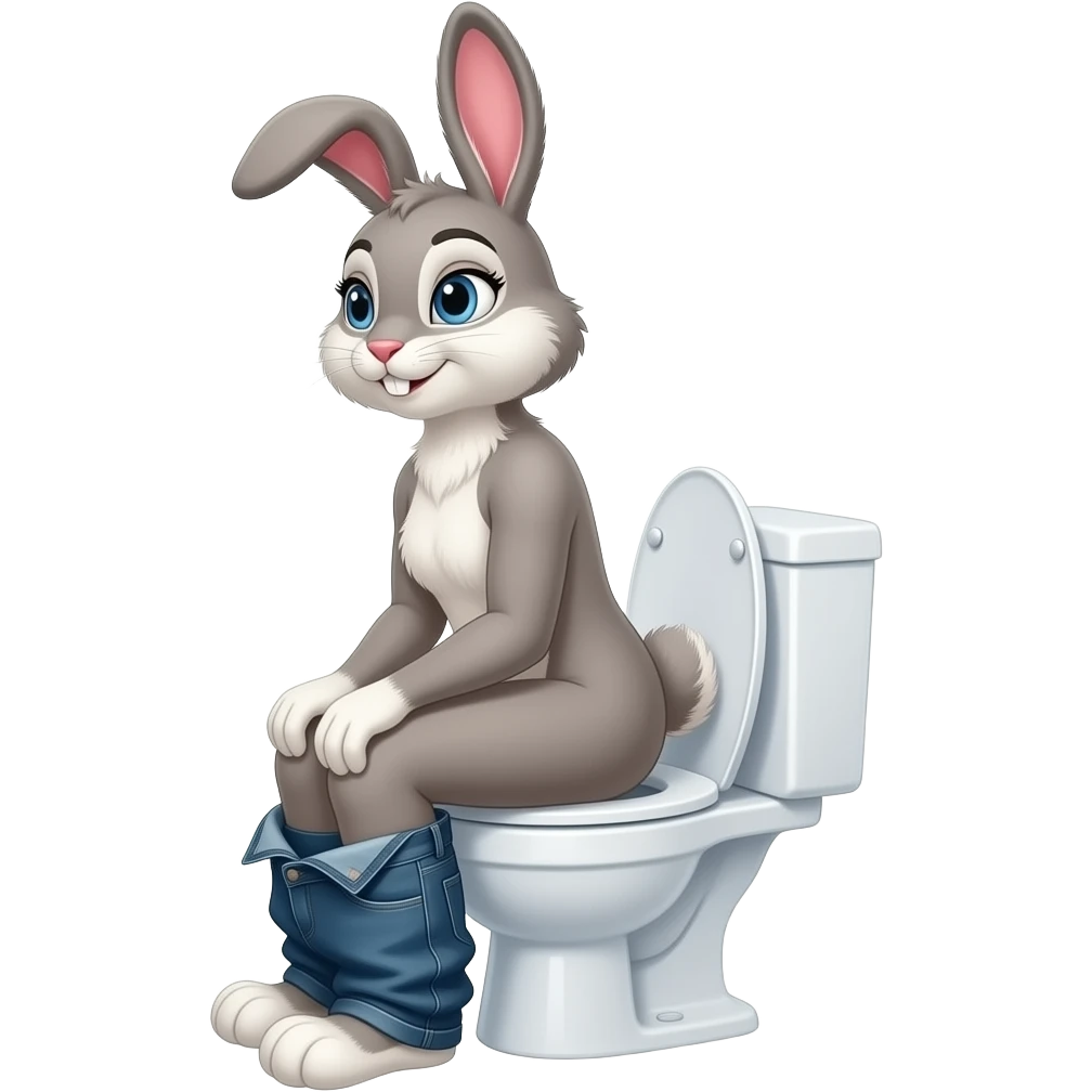 Female bunny furry person woman sit on toilet pants down side view emoji