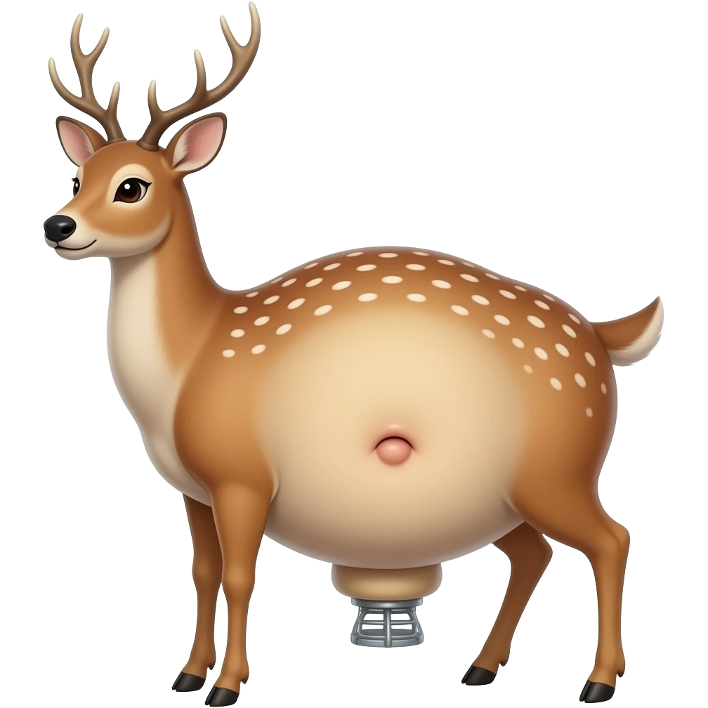 A female deer’s stomach gets massively large,turns in a giant living blimp,her bellybutton is popped so now it is an outie navel,she ate too much,now the deer/doe is obese. emoji