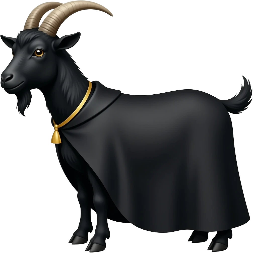 Black goat wearing a grown emoji