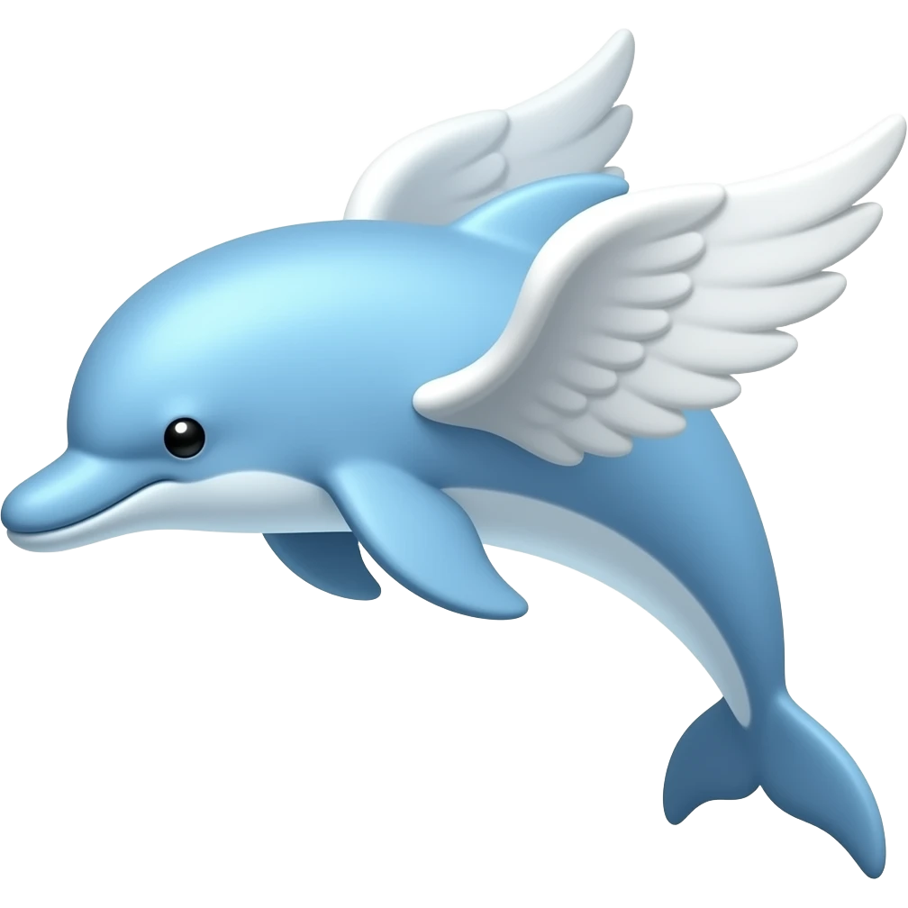 🐬thin dolphin emoji with 2 white wings, blue ,2d, simple emoji