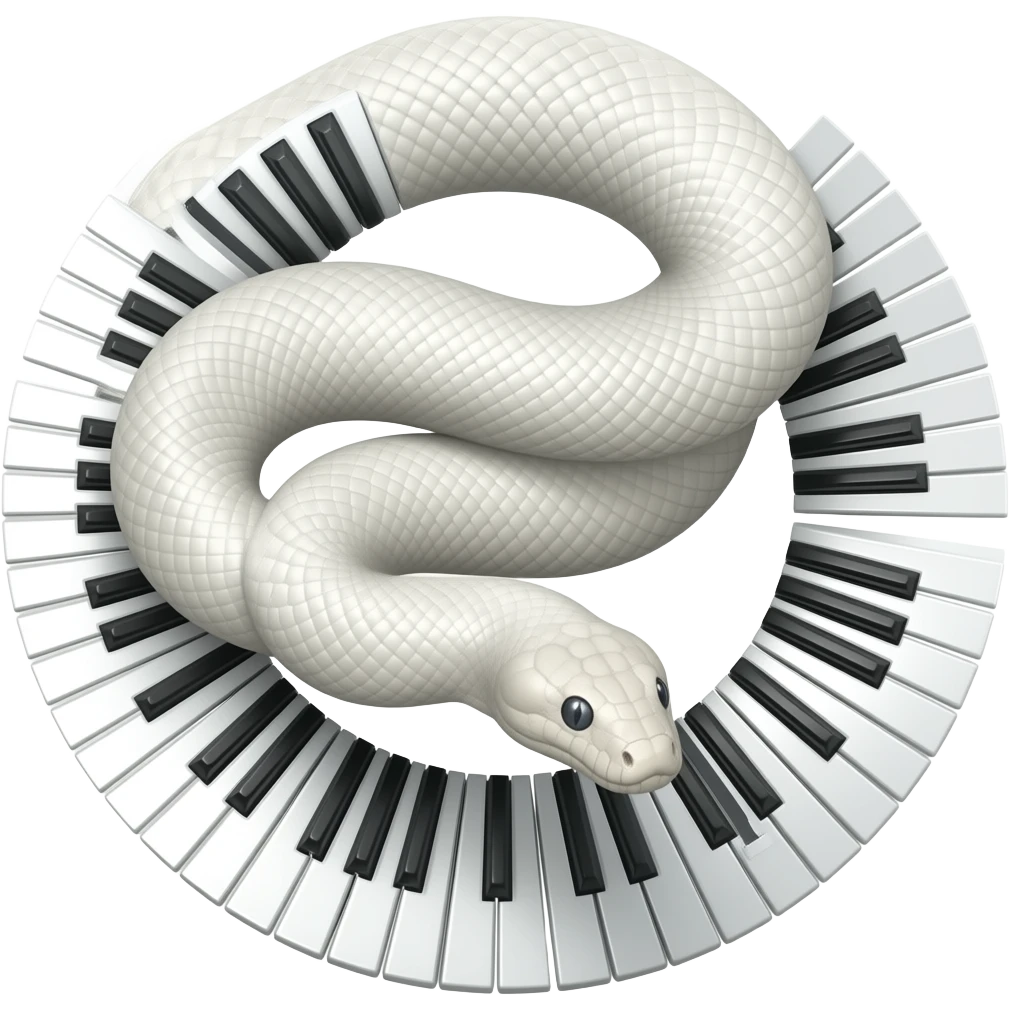 albino boa constrictor wrapped around futuristic tubular musical keyboards emoji