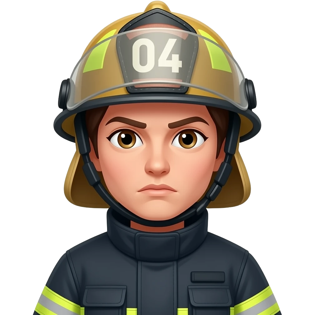 bombero mujer con actitud seria sin letras en el casco emoji