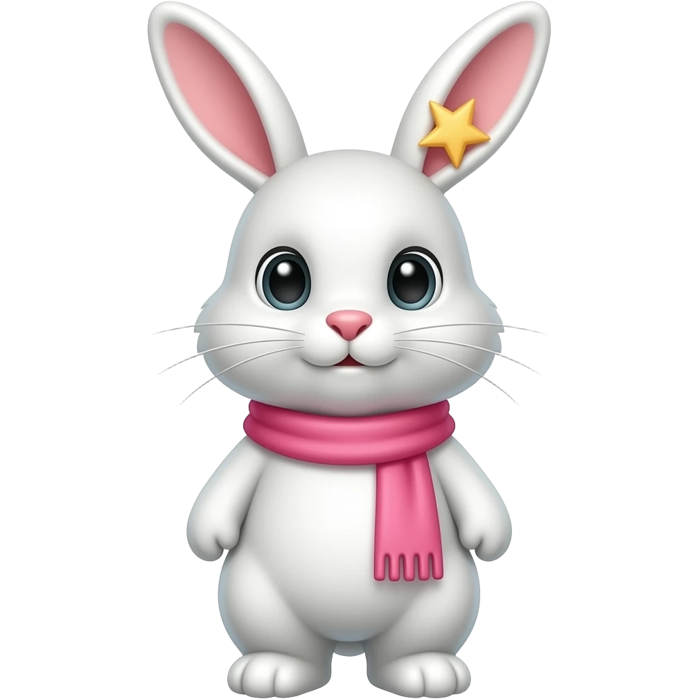 오른쪽 귀에 별이 있는 분홍색 목도리를 한 흰색 토끼 emoji